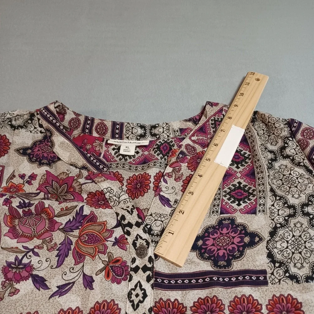 Westport Womens XL Boho Patchwork Floral Button Down Blouse Magenta Purp 4127MGP - Picture 9 of 14